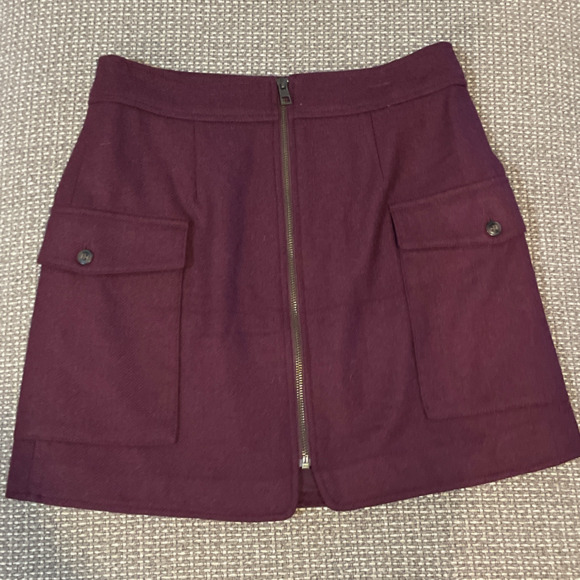 Madewell Zipper Burgandy Wool Blend Skirt Mini Length Size 6 - Picture 3 of 4